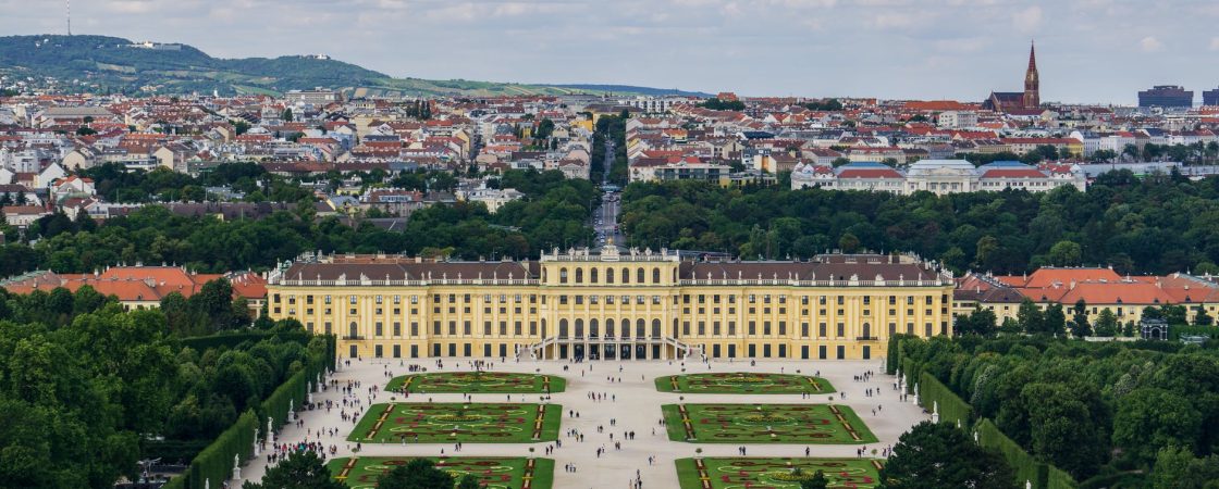 schonbrunn palace in drone shot