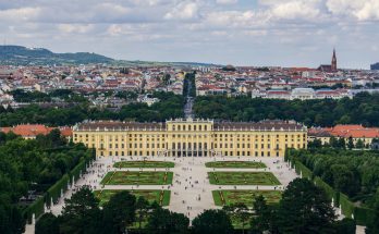 schonbrunn palace in drone shot