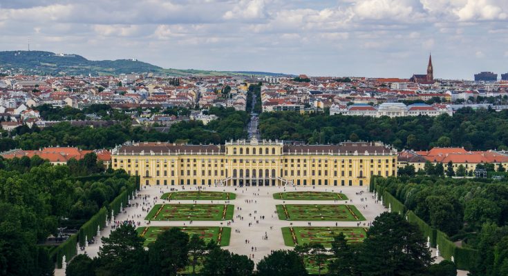 schonbrunn palace in drone shot