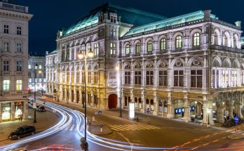 time lapse photography of cars on road near the vienna state opera in austria during night time