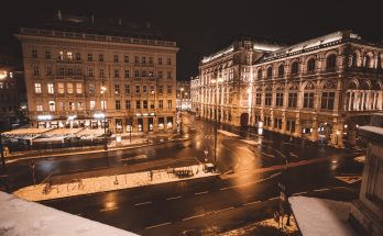 white concrete building during night time