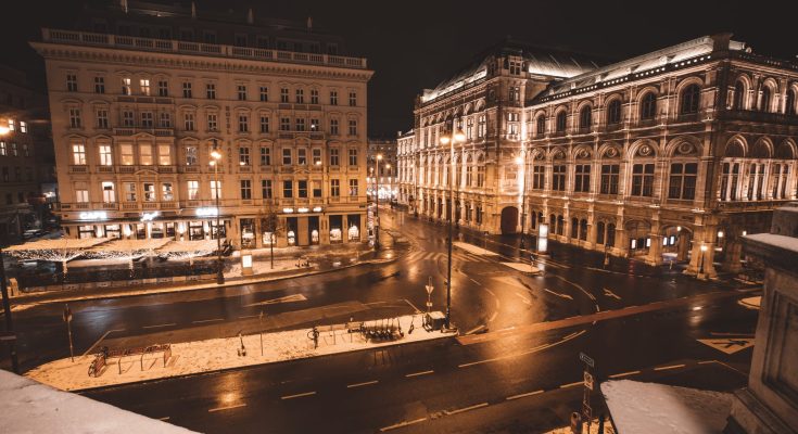 white concrete building during night time