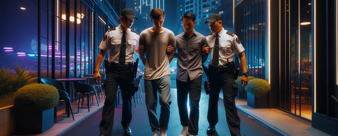 problematic guests are escorted out from a brothel in Vienna