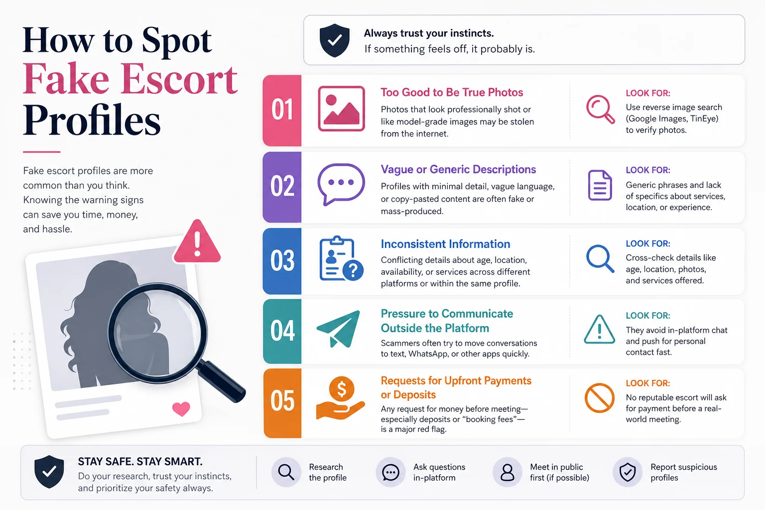 How to Spot Fake Escort Profiles and Avoid Getting Scammed infographic