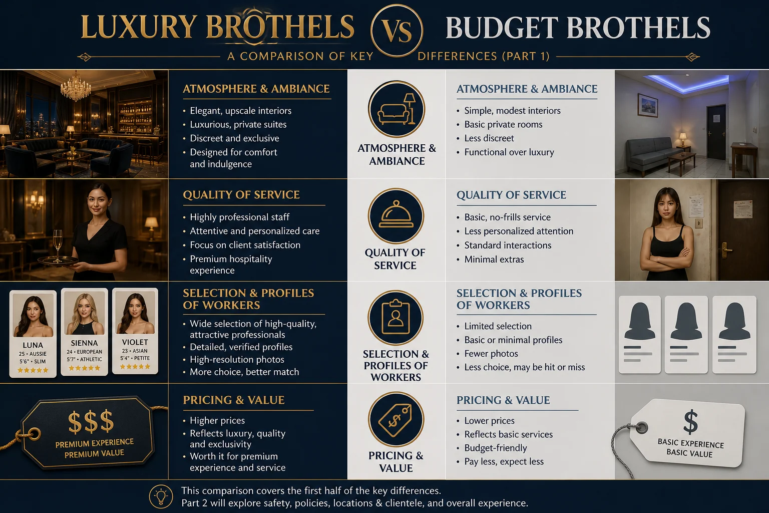Luxury Brothels vs Budget Brothels: What's the Difference? infographic