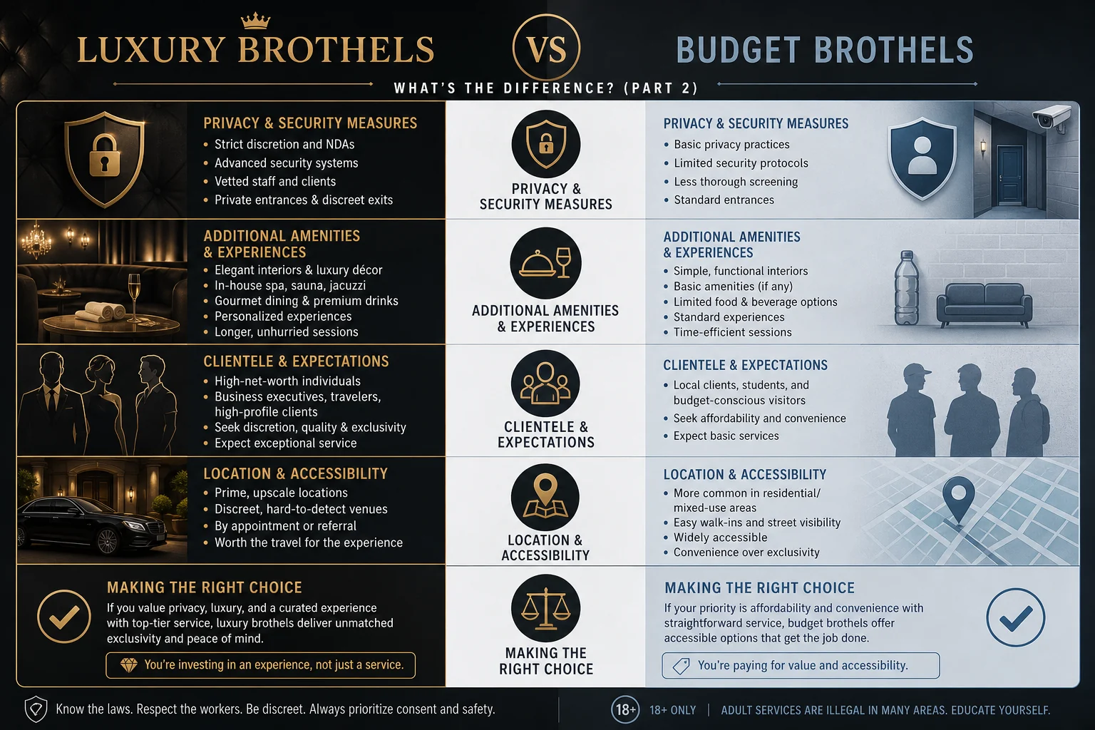 Luxury Brothels vs Budget Brothels: What's the Difference? infographic