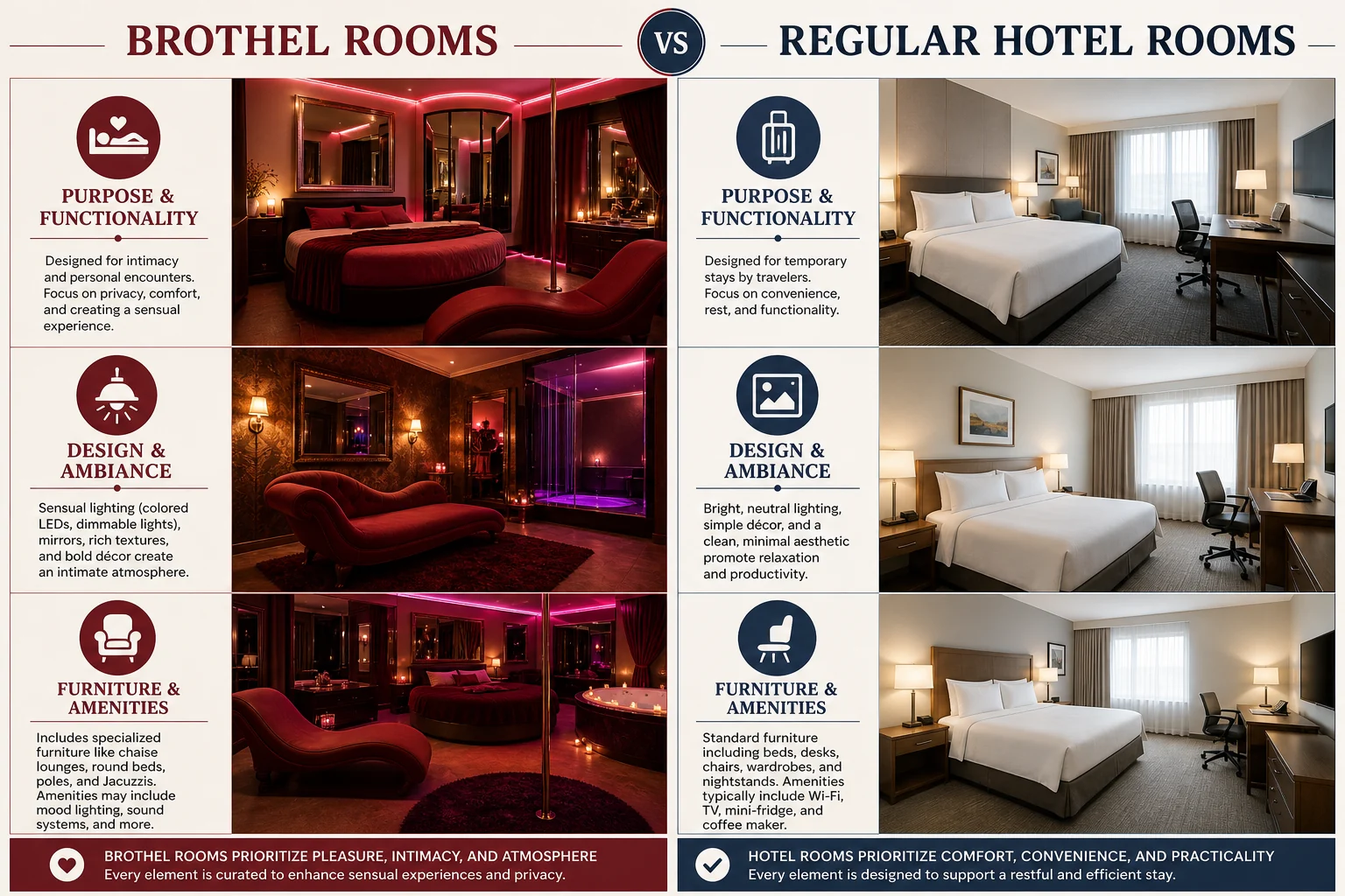 How Do Brothel Rooms Differ From Regular Hotel Rooms? infographic