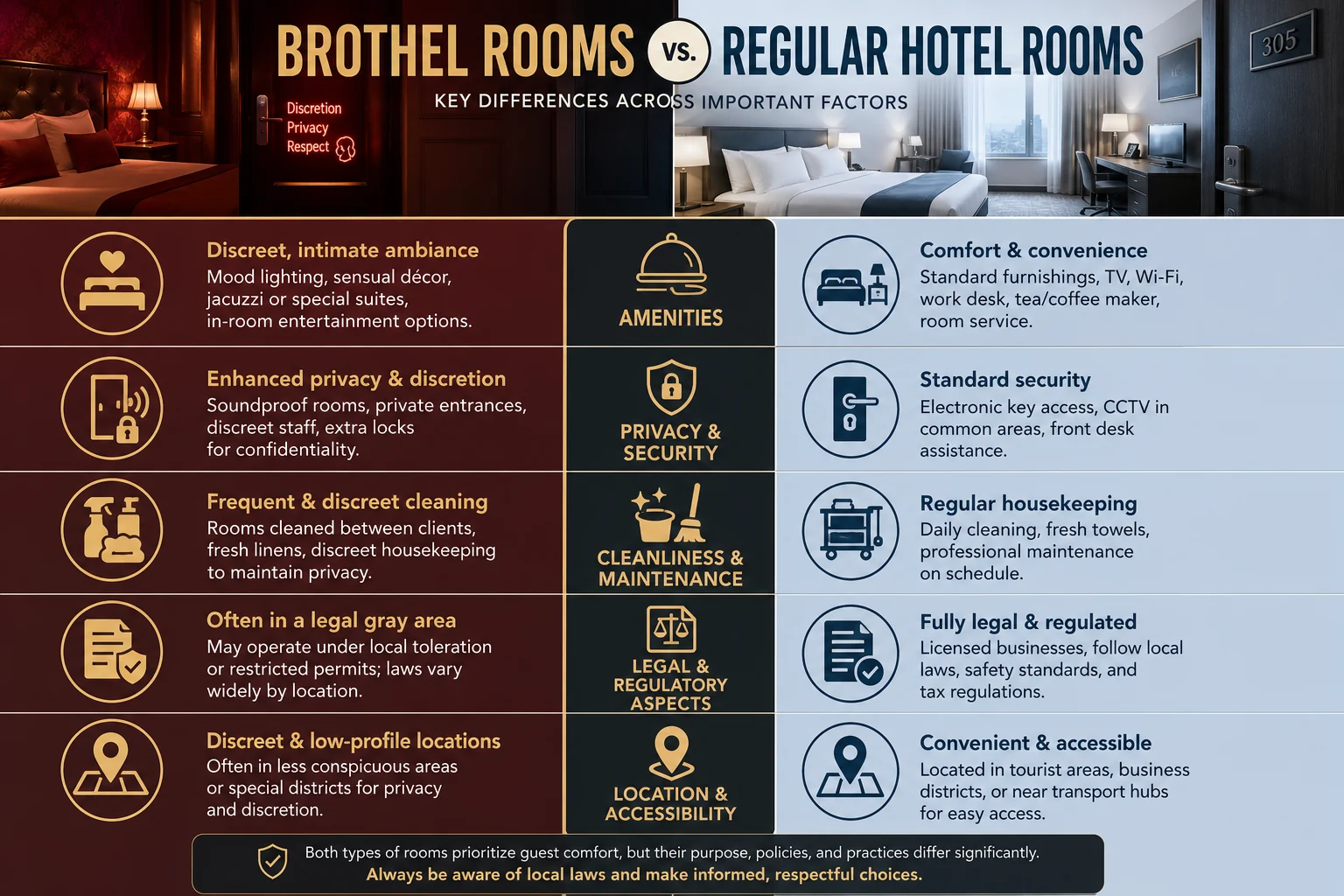 How Do Brothel Rooms Differ From Regular Hotel Rooms? infographic