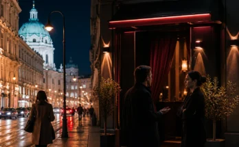 Editorial night image of a quiet Vienna residential street representing neighbour relations