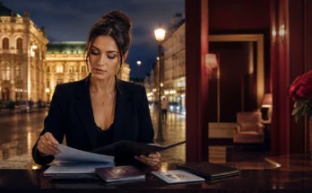 Editorial image of Vienna at night representing the legal paperwork behind brothel work