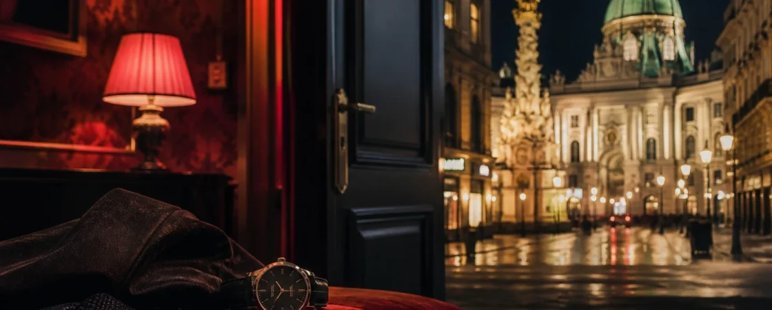 Editorial image of a hotel style reception desk at night in Vienna representing lost property handling