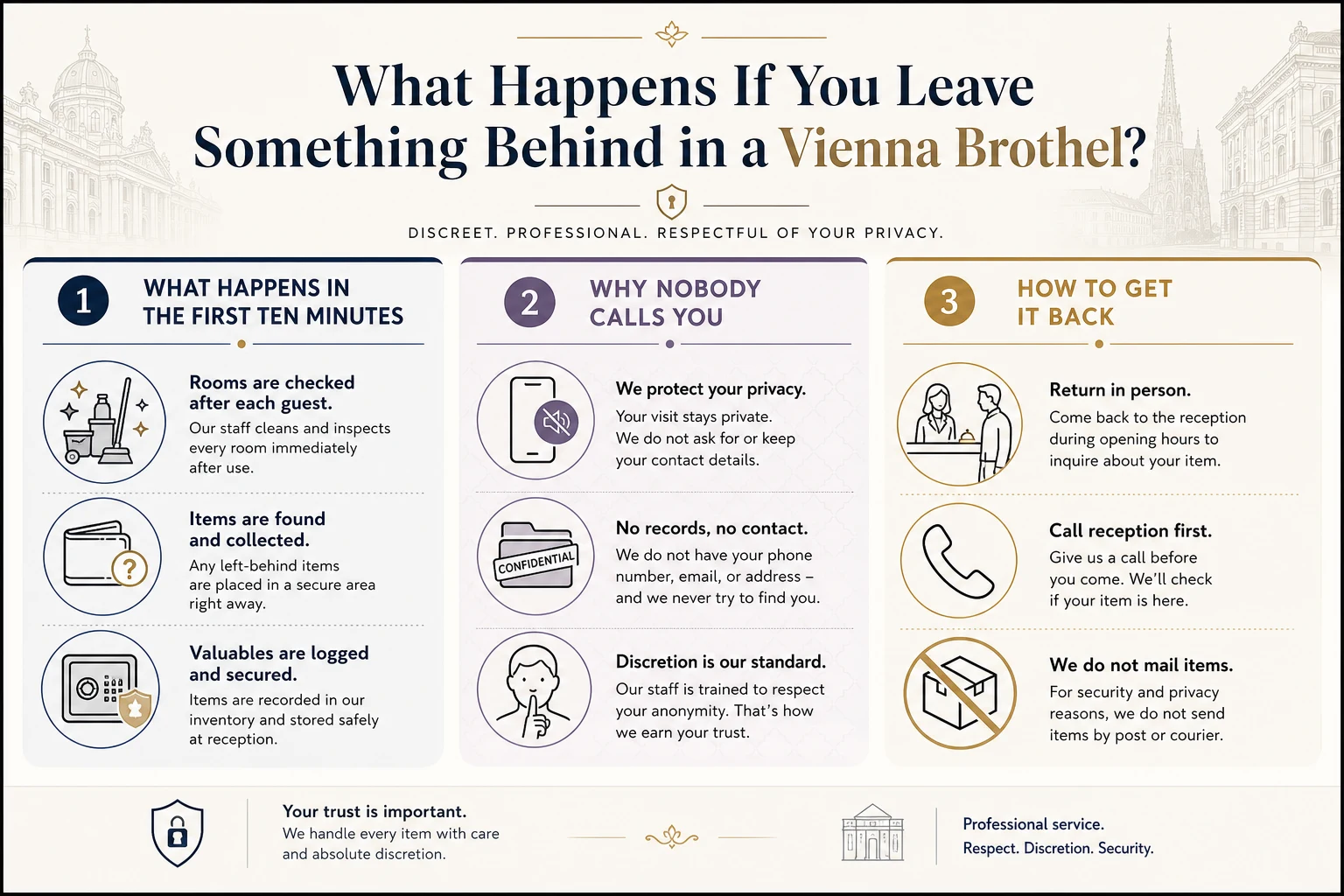 Explainer graphic showing what happens to an item left behind in a Vienna brothel