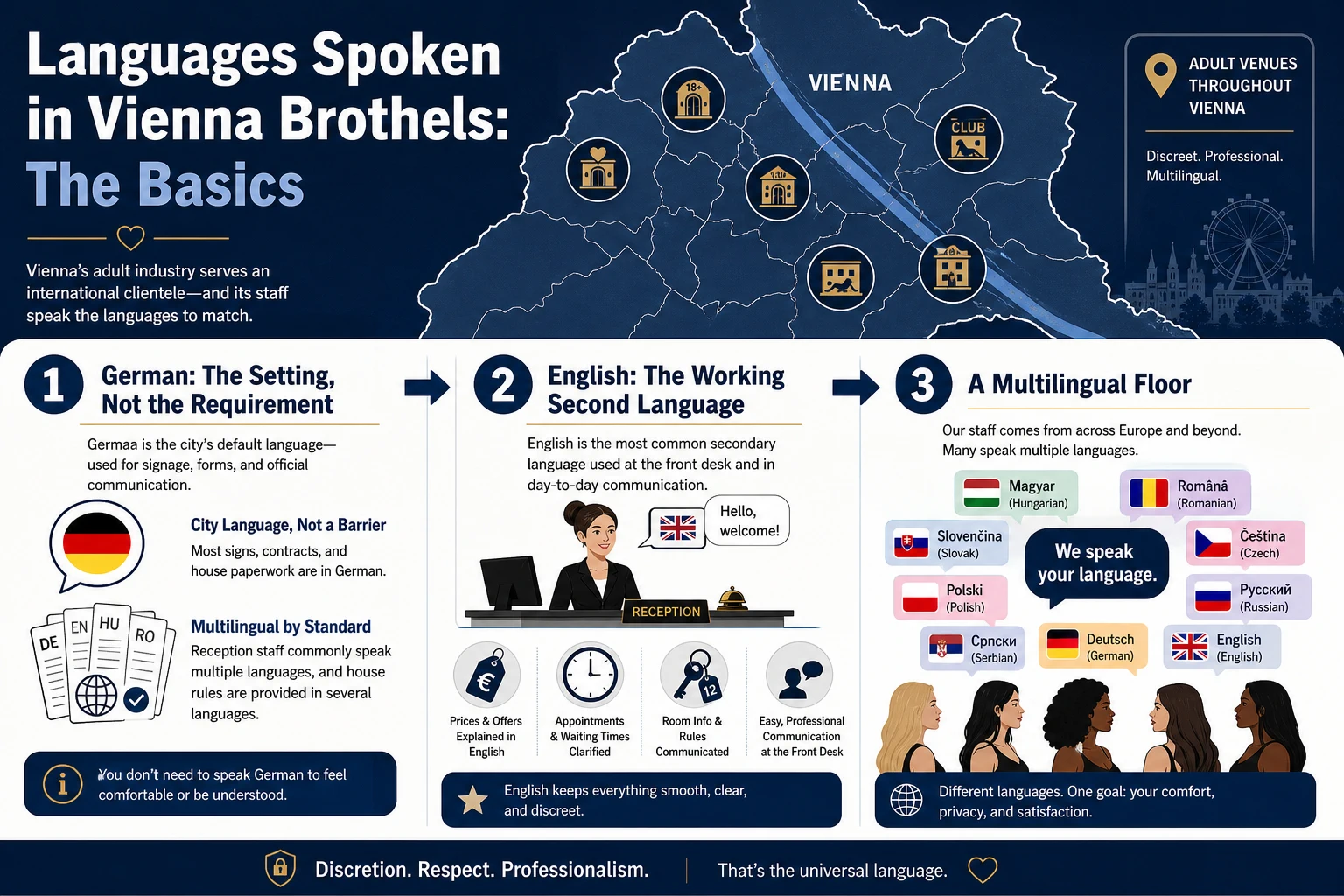 Explainer graphic showing which languages are spoken in Vienna brothels and by whom
